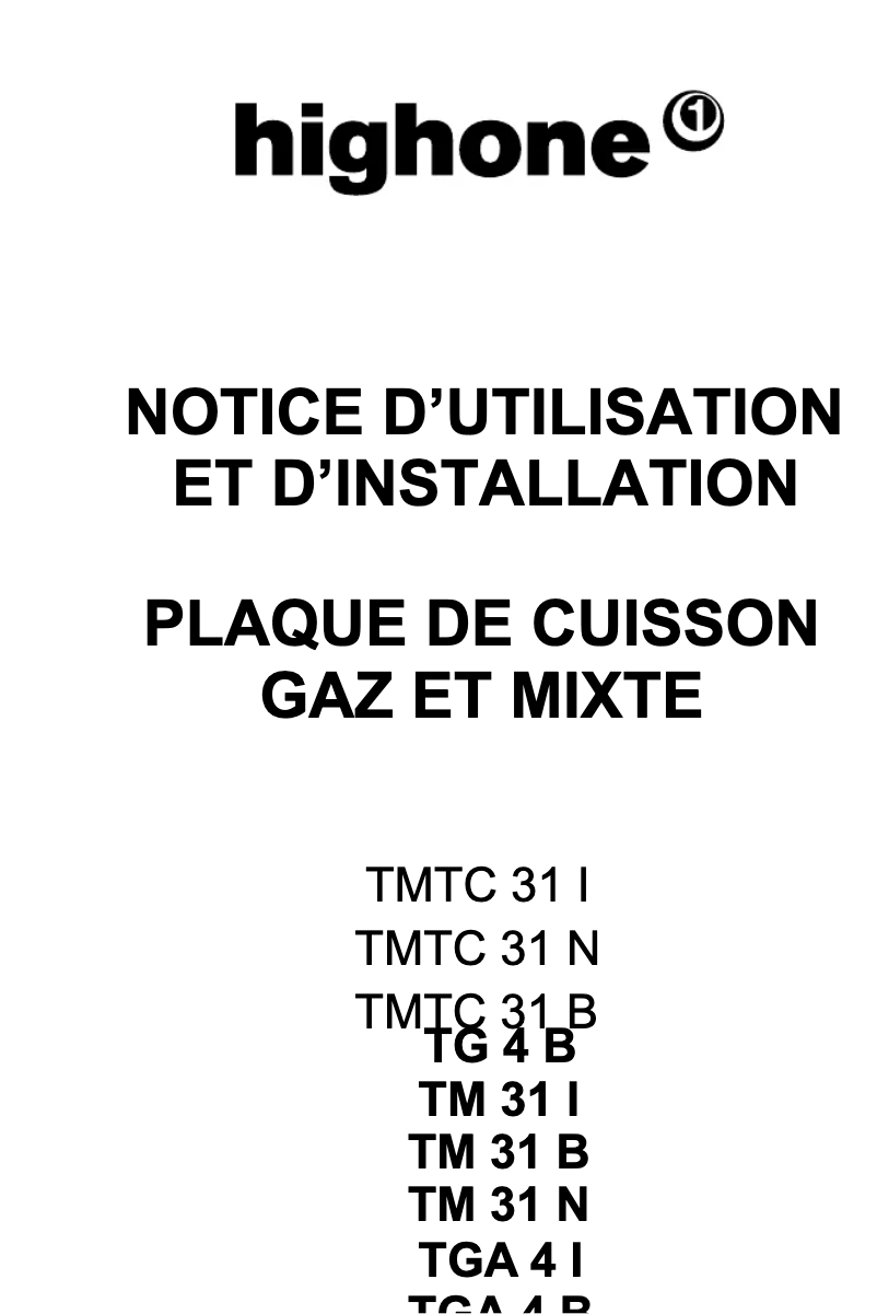 Page 1 de la notice Manuel utilisateur High One TMTC 31 B