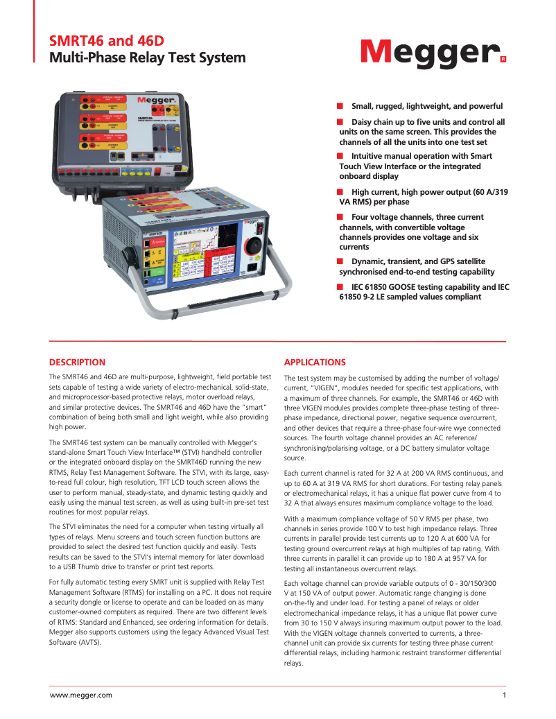 Page 1 de la notice Fiche technique Megger SMRT46