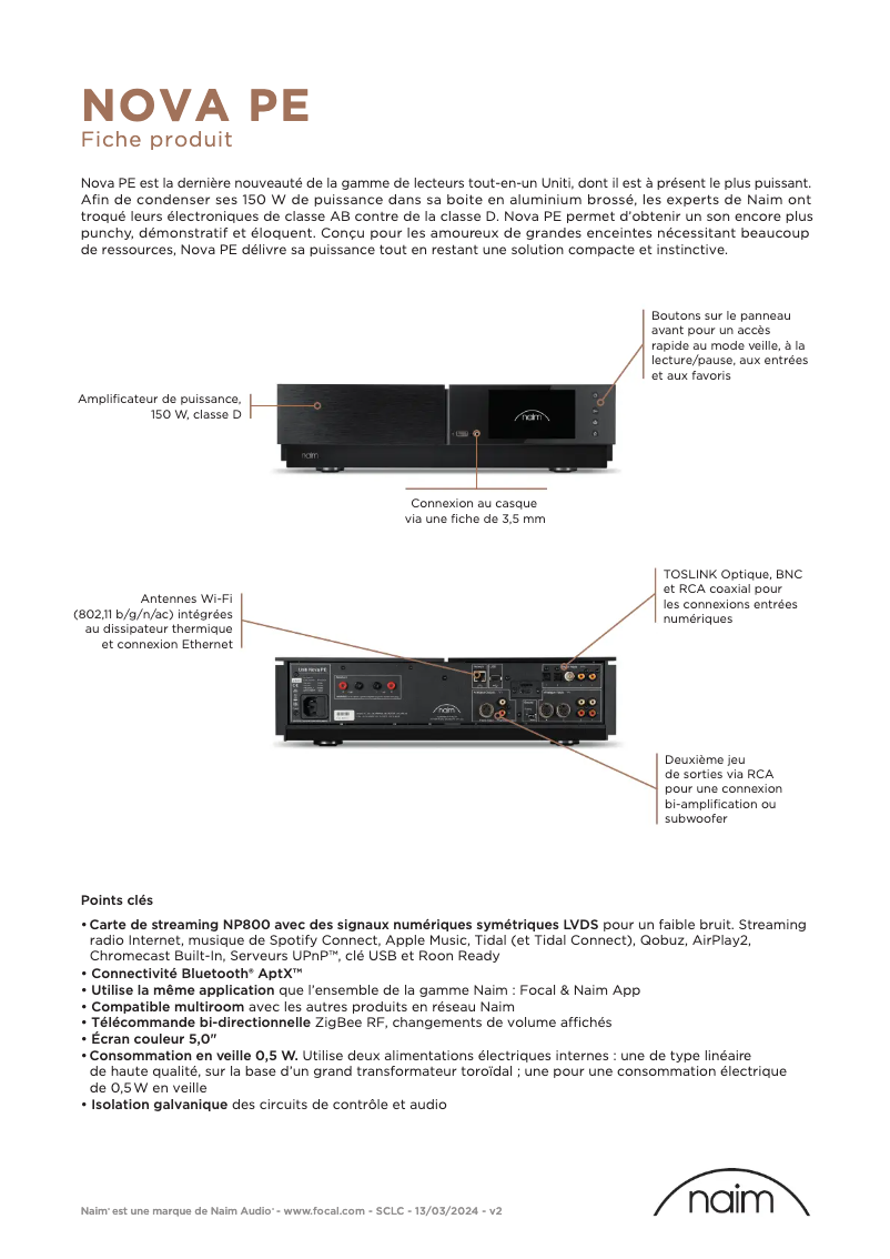 Page n°1 - Fiche technique Naim Uniti Nova PE