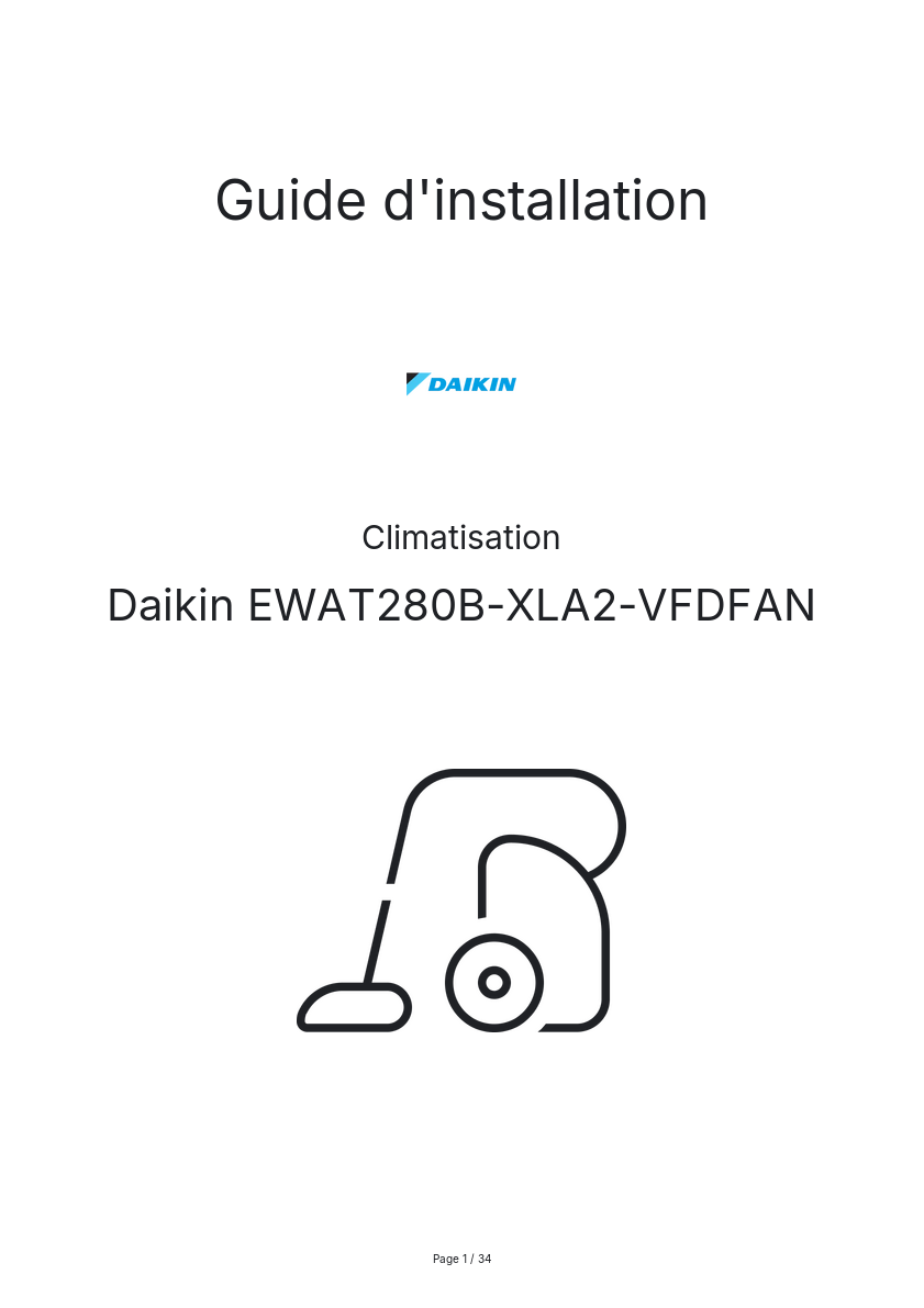 Page n°1 - Guide d'installation Daikin EWAT280B-XLA2-VFDFAN