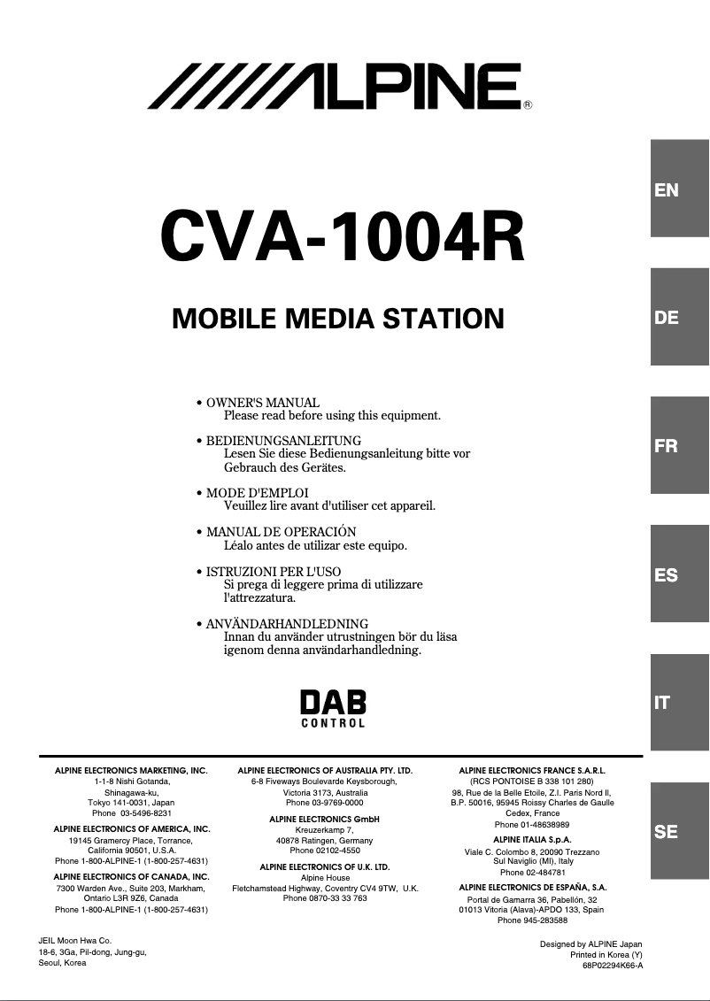 Image de la première page du manuel de l'appareil CVA-1004R