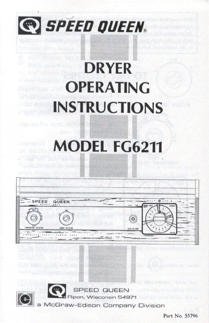 Page 1 de la notice Manuel utilisateur Speed Queen FG6211