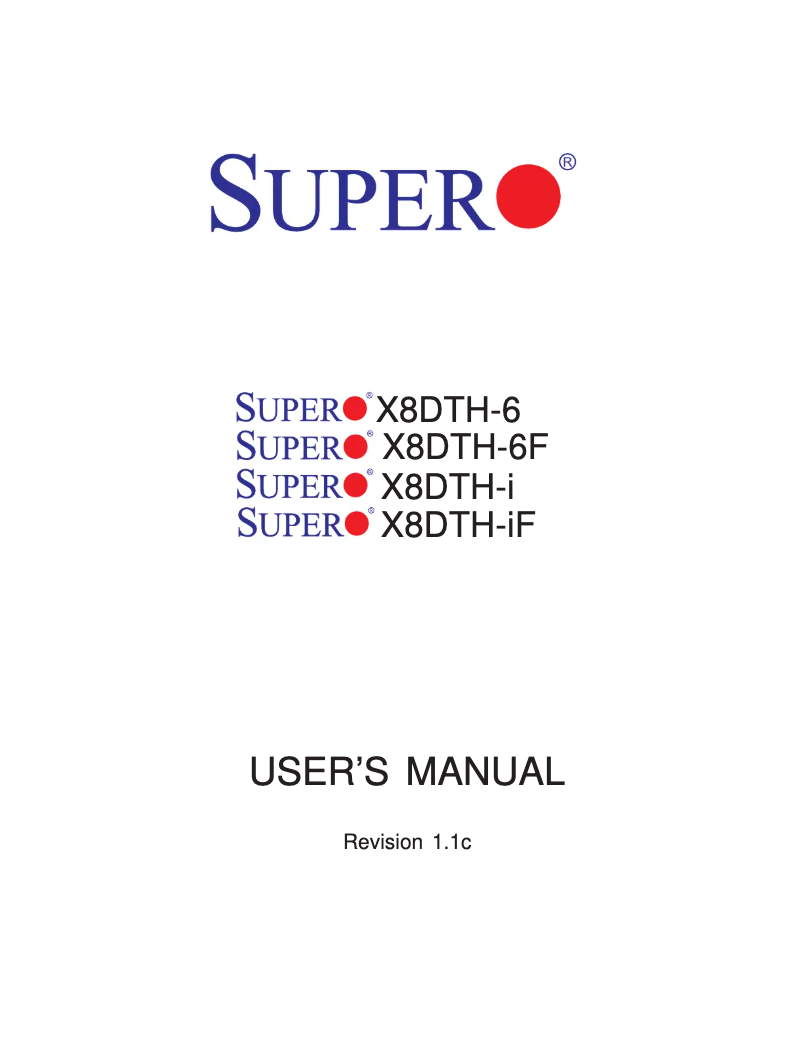 Page 1 de la notice Manuel utilisateur Supermicro MBD-X8DTH-I-B