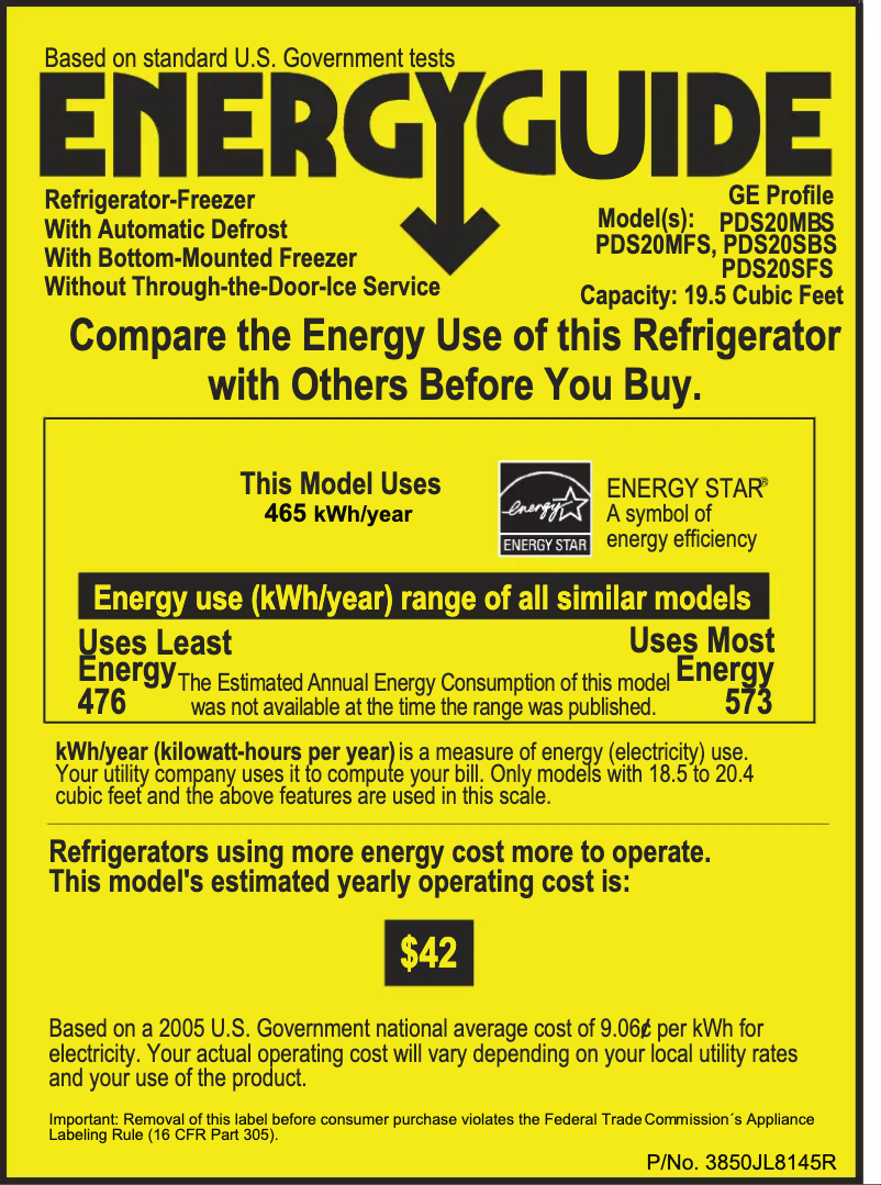 Página 1 del manual Etiqueta energética GE Profile PDS20MFSWW