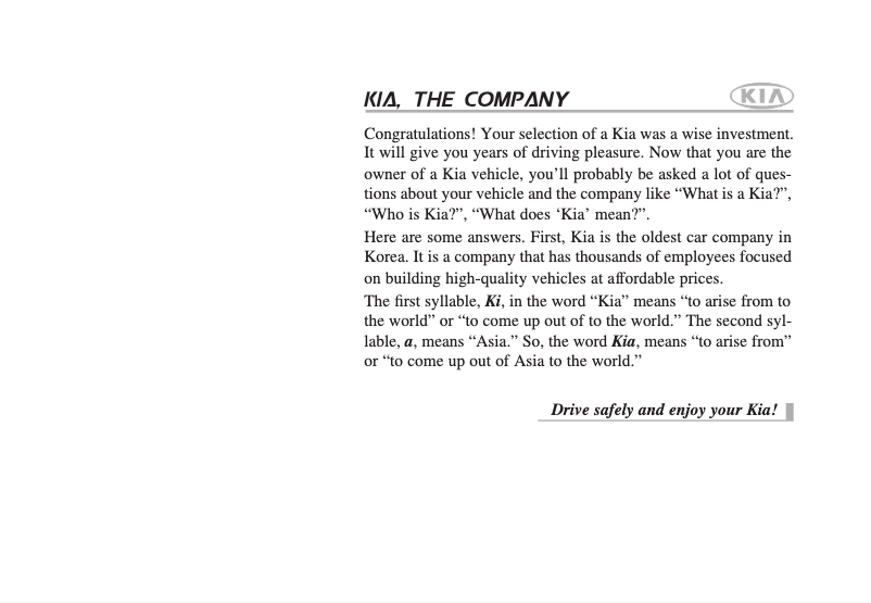 Page n°1 - Manuel utilisateur Kia Spectra (2009)