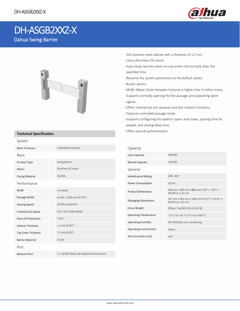 Page n°1 - Fiche technique Dahua Technology ASGB2XXZ-X