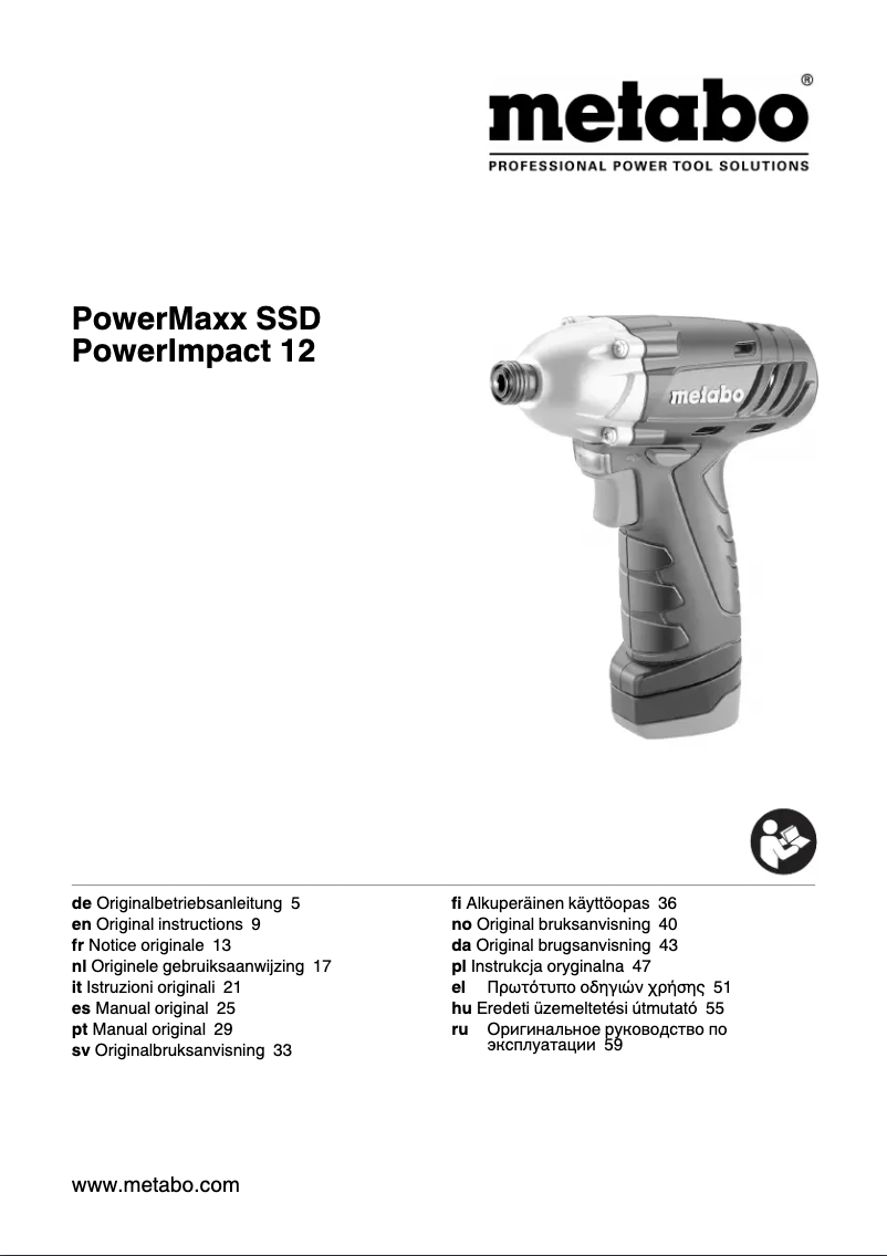 Page 1 de la notice Manuel utilisateur Metabo PowerMaxx SSD
