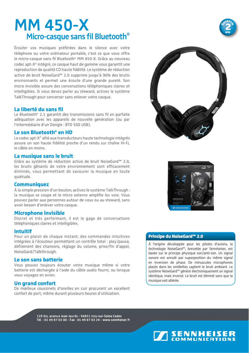 Page n°1 - Fiche technique Sennheiser MM 450-X Travel