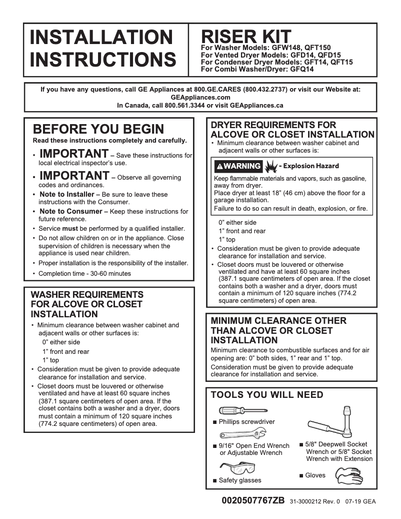 Page 1 de la notice Guide d'installation GE GAF140SSNWW