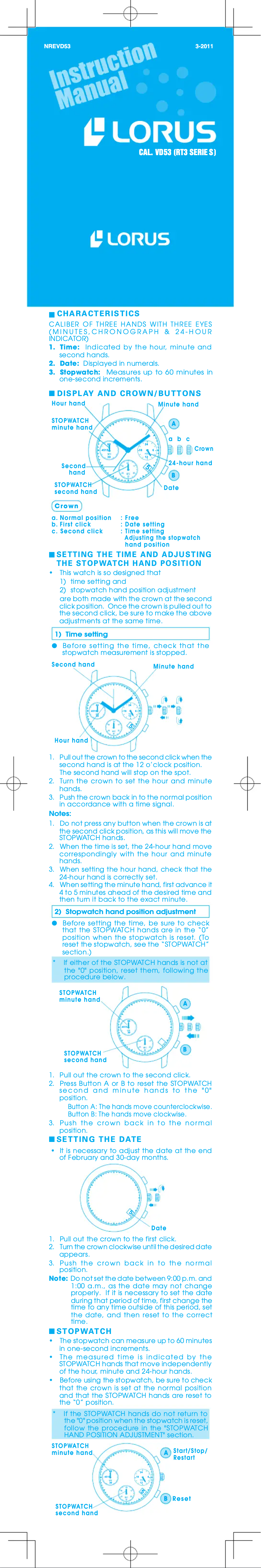 Page 1 de la notice Manuel utilisateur Lorus RT301DX9