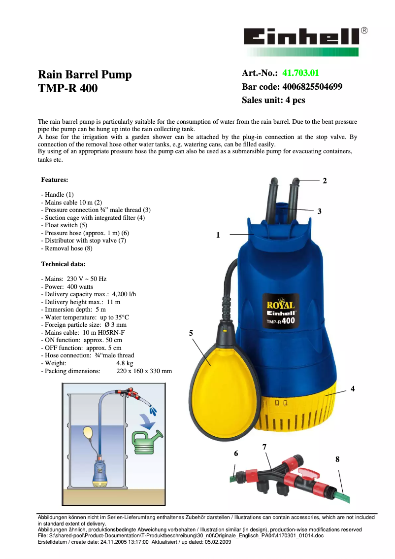 Image de la première page du manuel de l'appareil Royal TMP-R 400