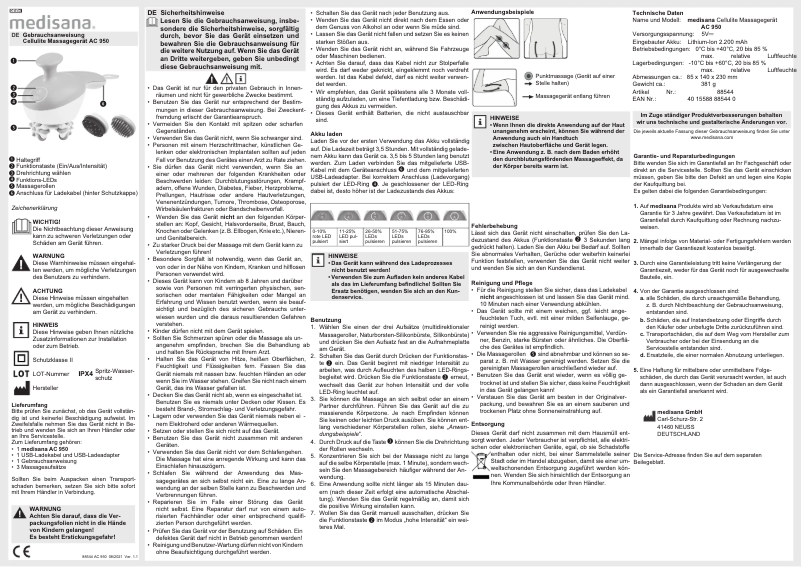 Page 1 de la notice Manuel utilisateur Medisana AC 950