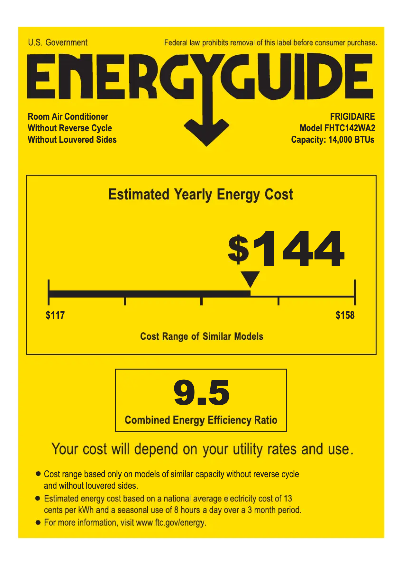 Page 1 de la notice Label énergétique Frigidaire FHTC142WA2