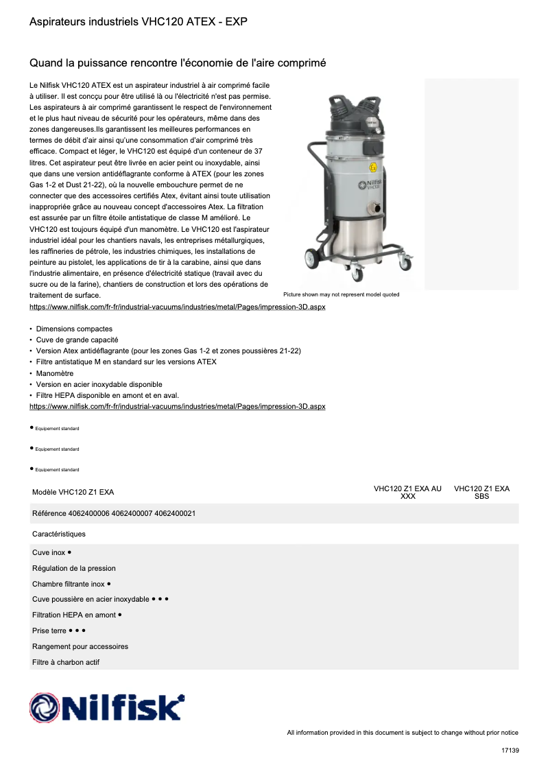 Page n°1 - Fiche technique Nilfisk VHC120