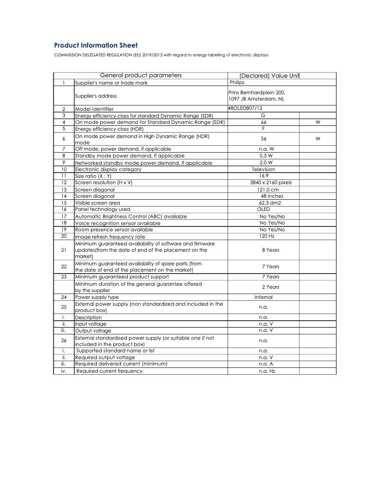 Imagen de la primera página del manual del dispositivo 48OLED807