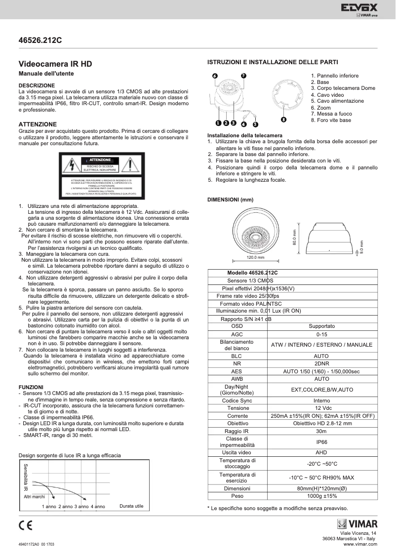 Page 1 de la notice Manuel utilisateur Vimar ELVOX 46526.212C