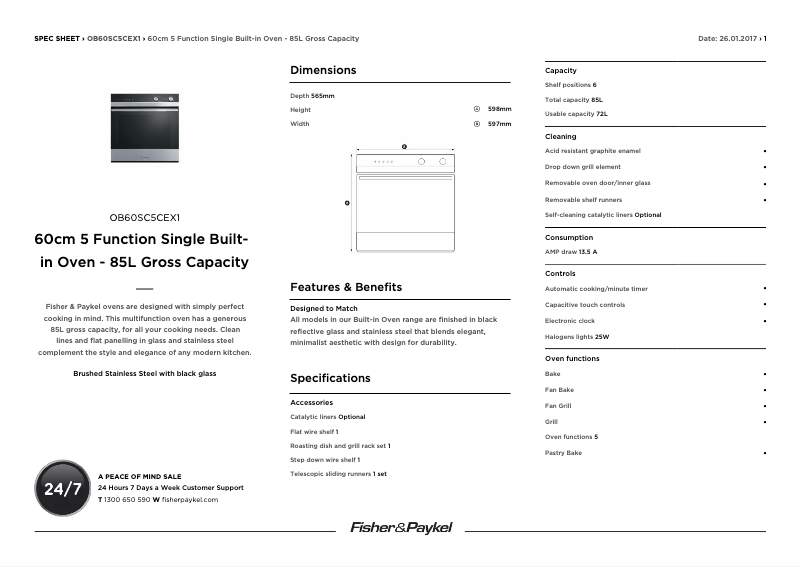 Page 1 de la notice Fiche technique Fisher & Paykel OB60SC5CEX1