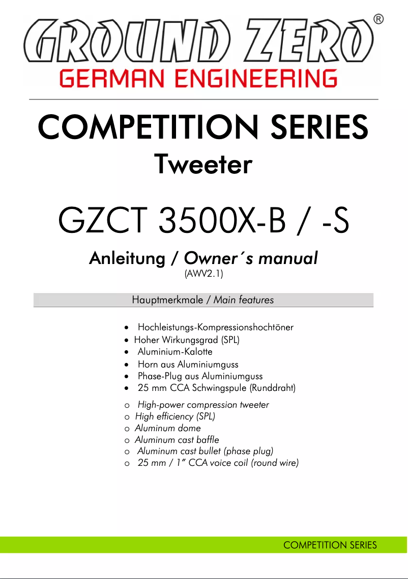 Page 1 of the manual User Manual Ground Zero GZCT 3500X-B