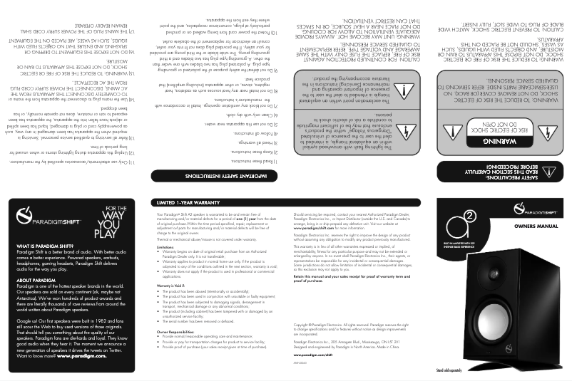 Image de la première page du manuel de l'appareil Shift A2