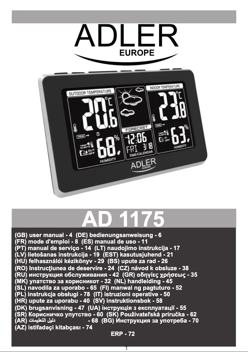 Image de la première page du manuel de l'appareil AD 1175