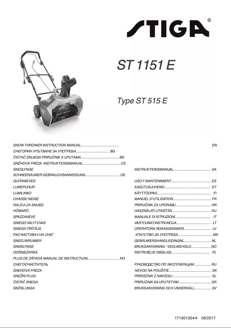 Page 1 de la notice Manuel utilisateur Stiga ST 1151 E