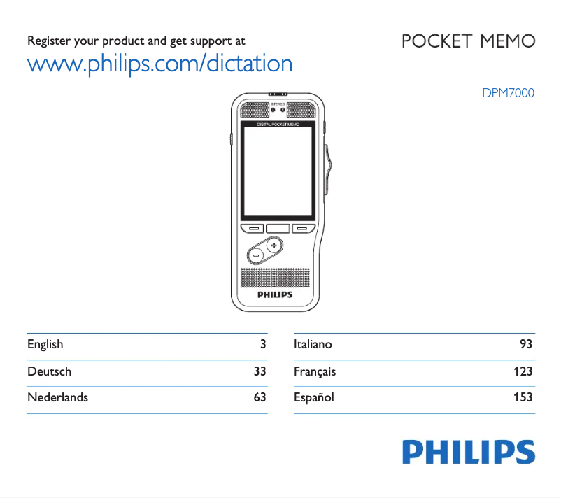 Page n°1 - Manuel utilisateur Philips PocketMemo DPM7000
