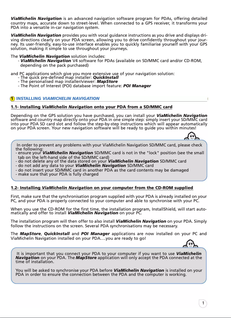 Page n°1 - Manuel utilisateur ViaMichelin NAVIGATION 4