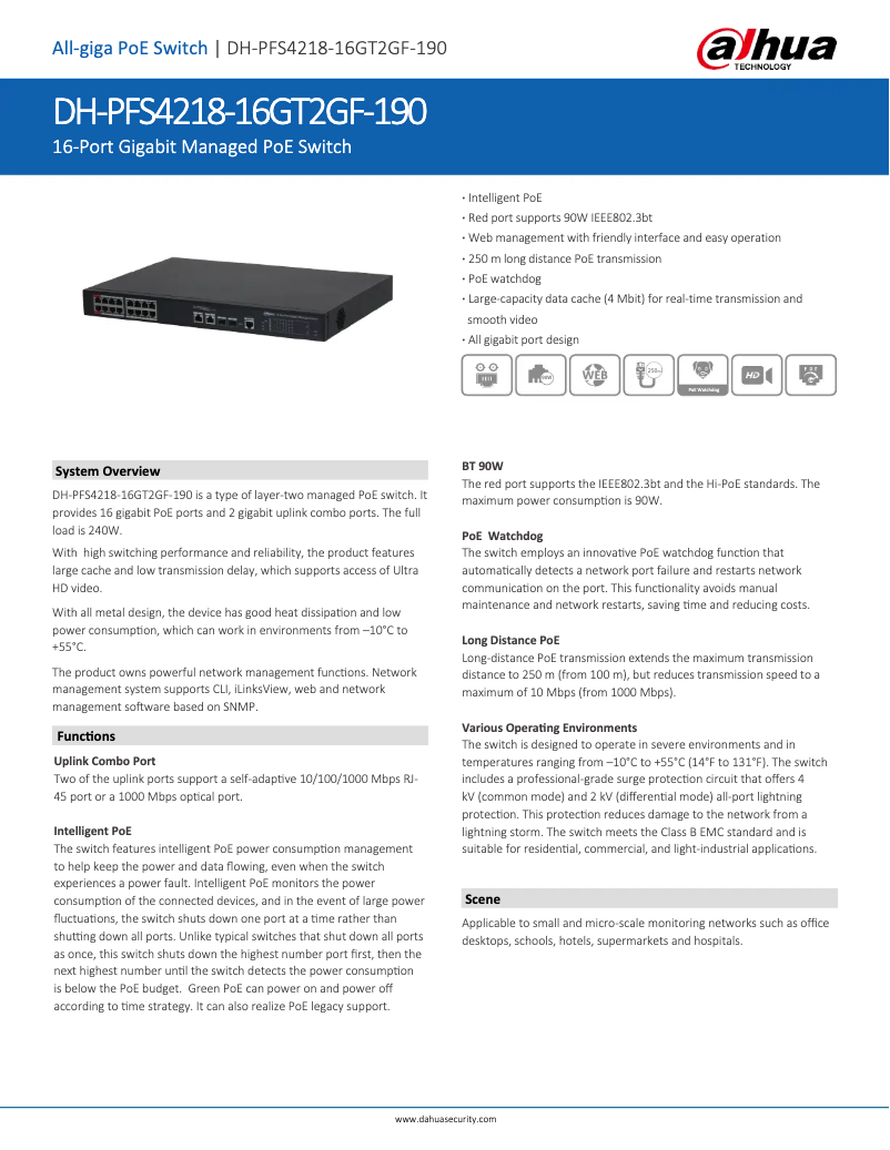 Page n°1 - Fiche technique Dahua Technology PFS4218-16GT2GF-190