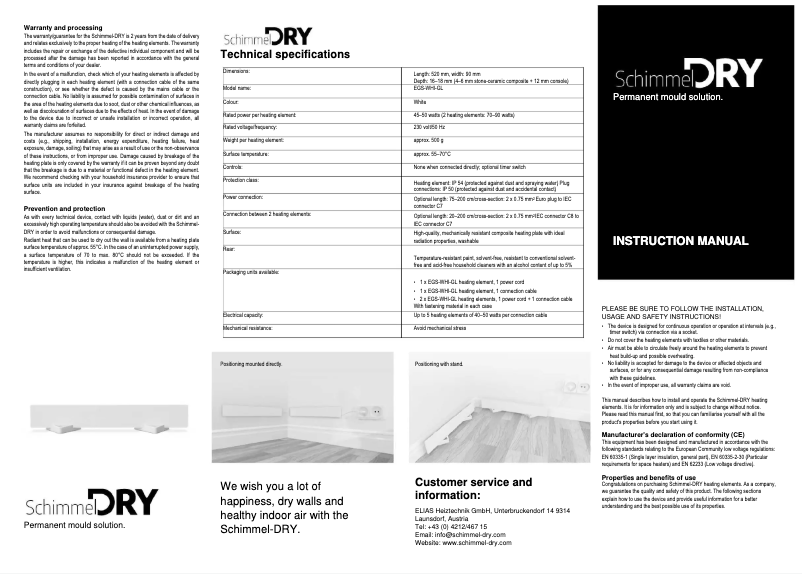 Page 1 de la notice Manuel utilisateur Schimmel-DRY EDH-WHI-SDRY-M1