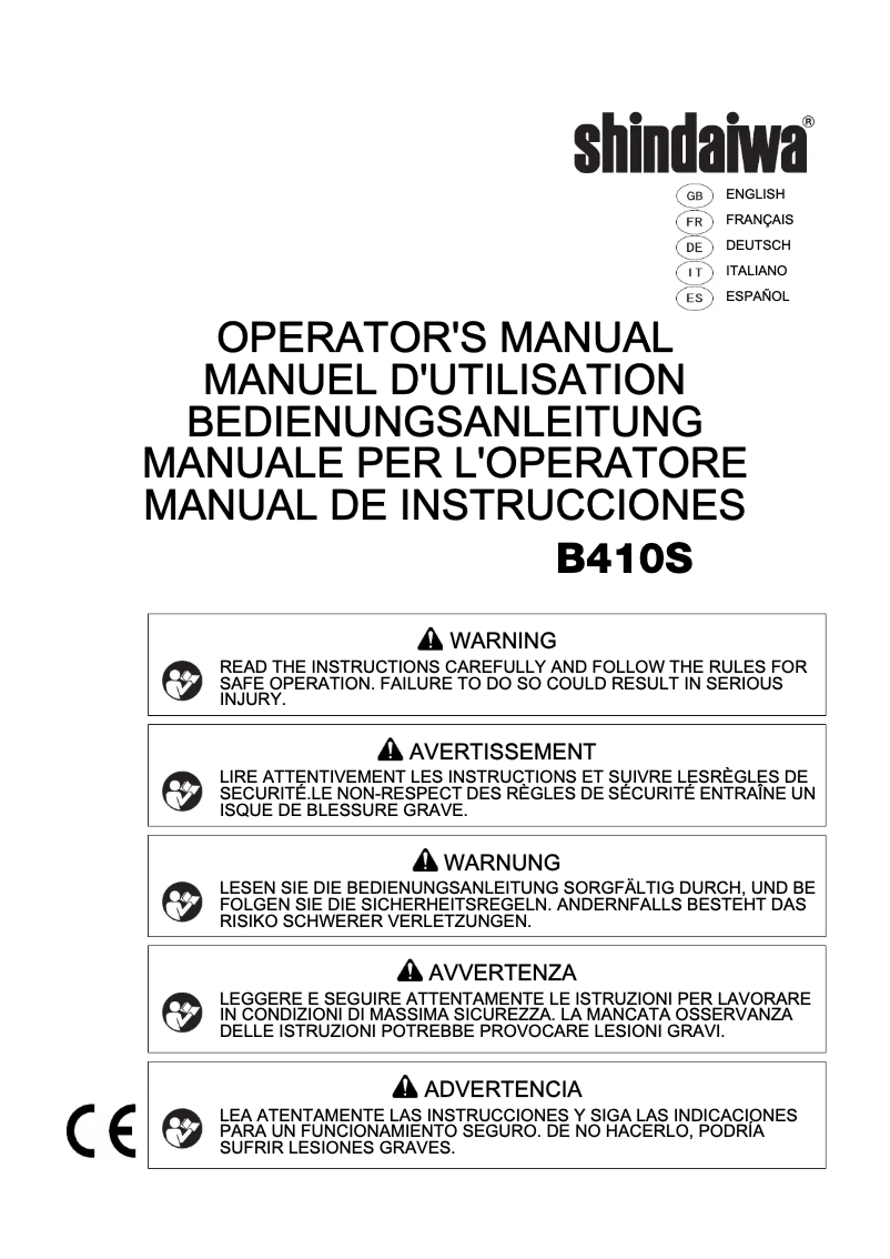 Page n°1 - Manuel utilisateur Shindaiwa B410S
