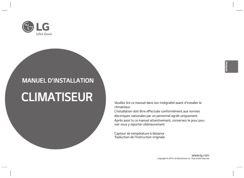 Page 1 de la notice Guide d'installation LG PQRSTA0