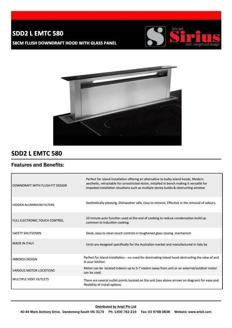 Page 1 de la notice Fiche technique Sirius SDD2 L EMTC 580