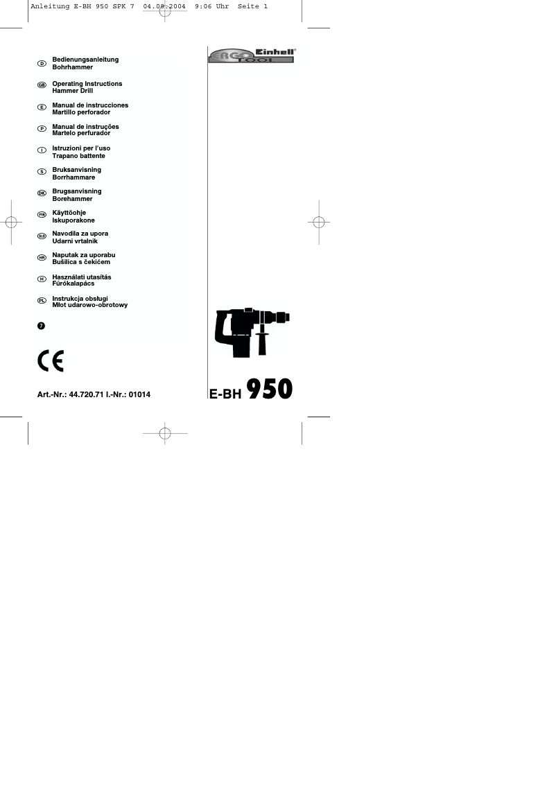 Page 1 de la notice Manuel utilisateur Einhell E-BH 950