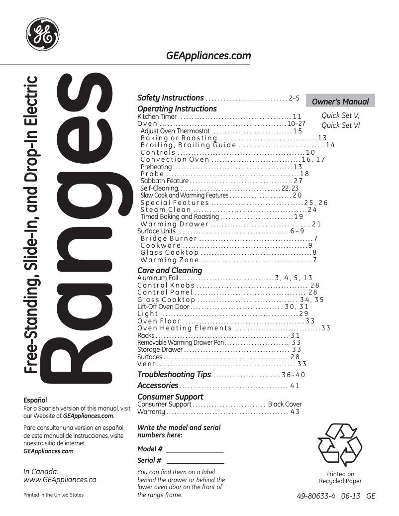 Page n°1 - Manuel d'utilisation et d'entretien GE Profile PB905TTWW