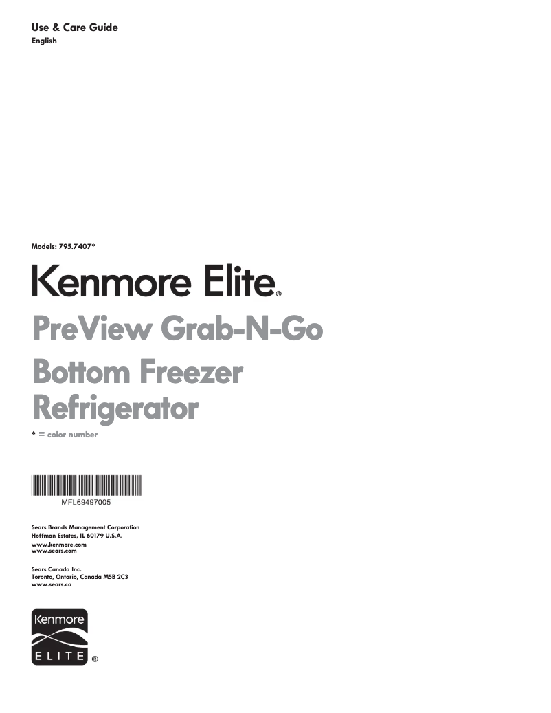 Page 1 de la notice Manuel utilisateur Kenmore 74073