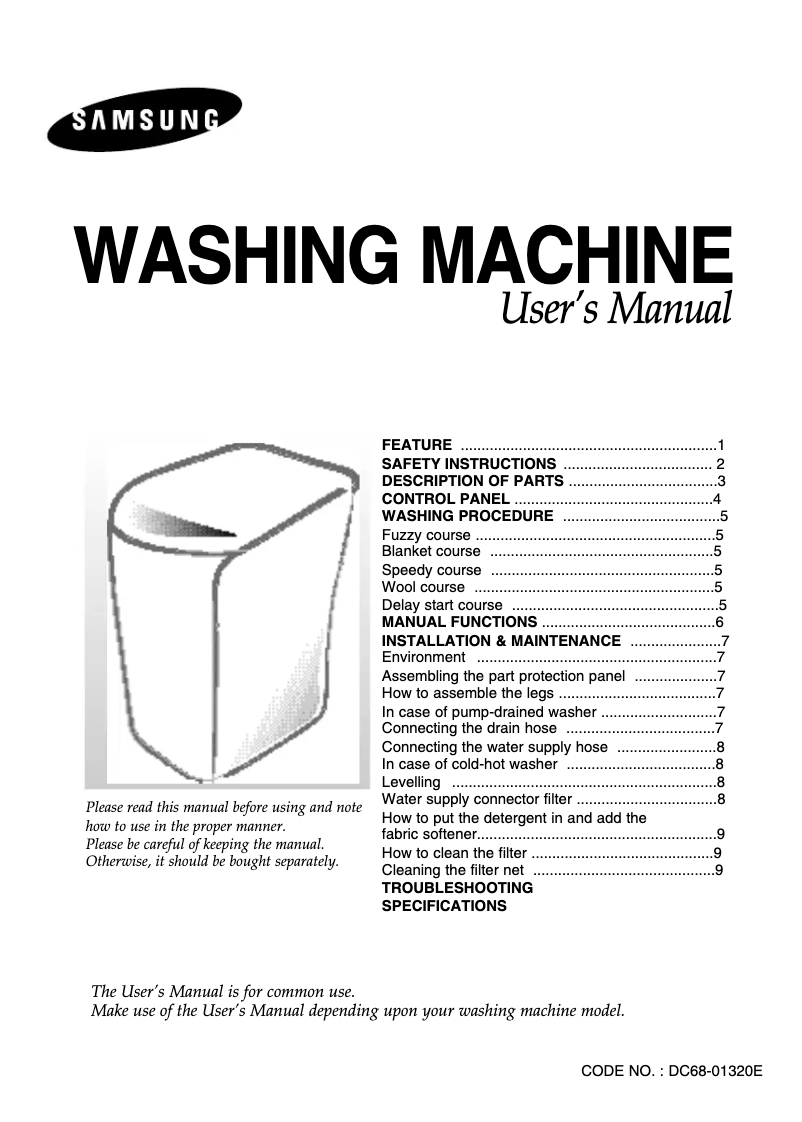 Page n°1 - Manuel utilisateur Samsung WA10K2Q