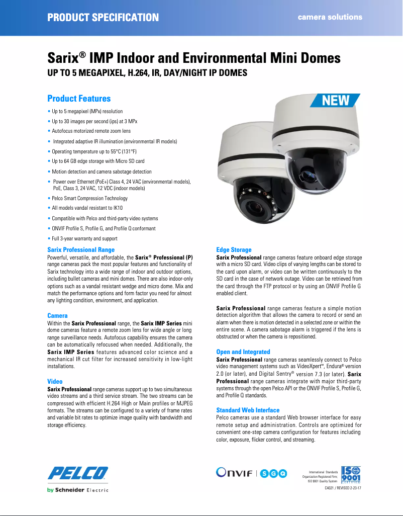 Page 1 de la notice Manuel utilisateur Pelco Sarix IMP221