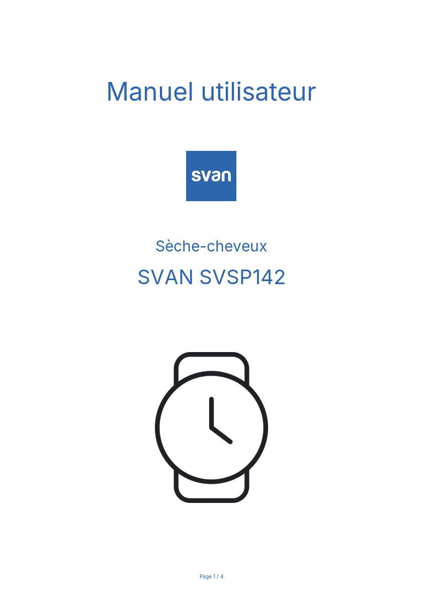 Page n°1 - Manuel utilisateur SVAN SVSP142