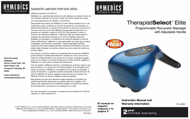 Page n°1 - Manuel utilisateur Homedics PA-400H