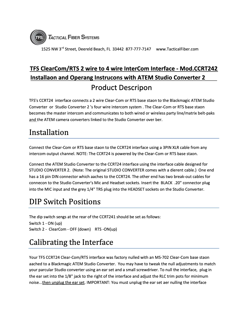 Page n°1 - Manuel utilisateur Tactical Fiber Systems CCRT241