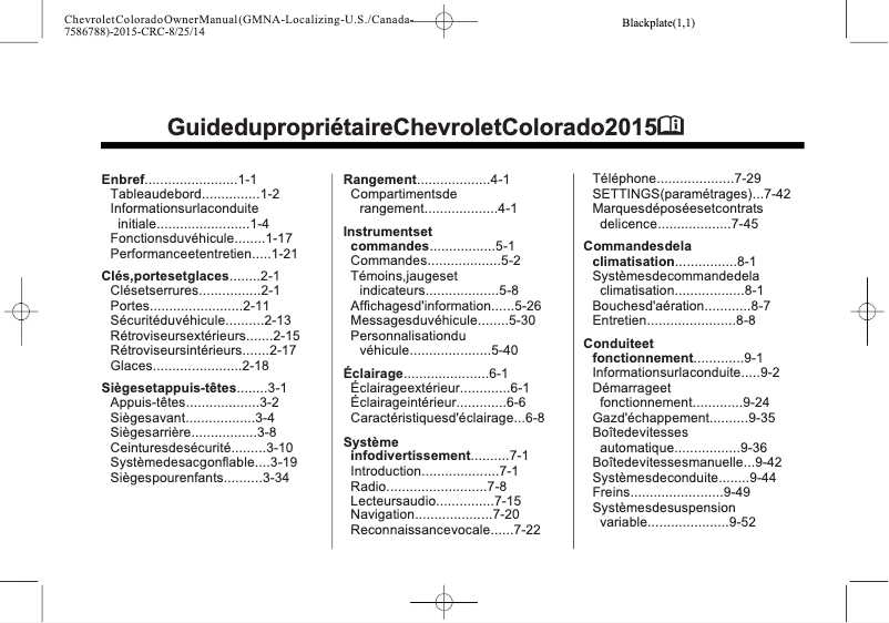 Page 1 de la notice Manuel utilisateur Chevrolet Colorado (2015)