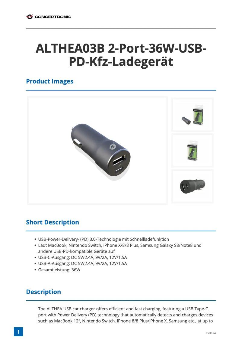 Page n°1 - Fiche technique Conceptronic ALTHEA03B