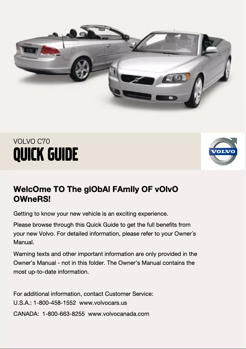 Image de la première page du manuel de l'appareil C70 Cabriolet (2009)