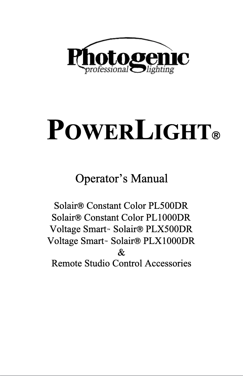 Page n°1 - Manuel utilisateur Photogenic Solair PL500DRC