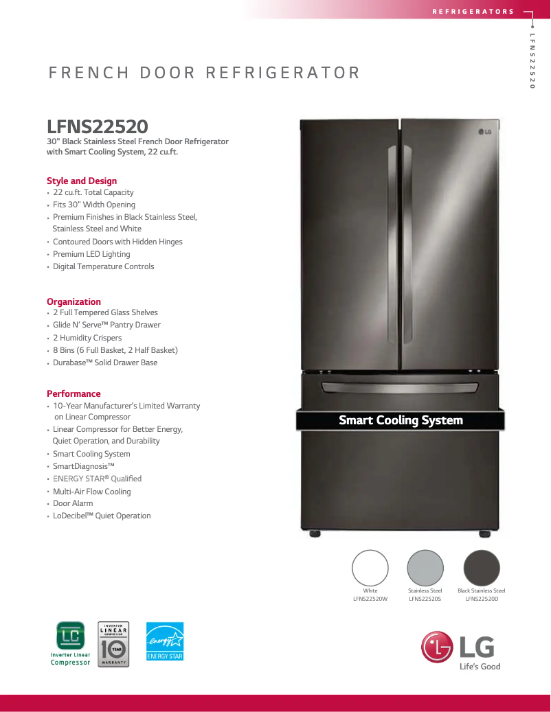 Page 1 de la notice Fiche technique LG LFNS22520S