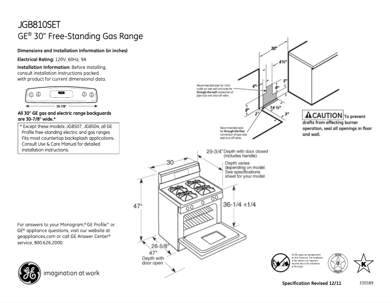Page n°1 - Fiche technique GE JGB810SETSS