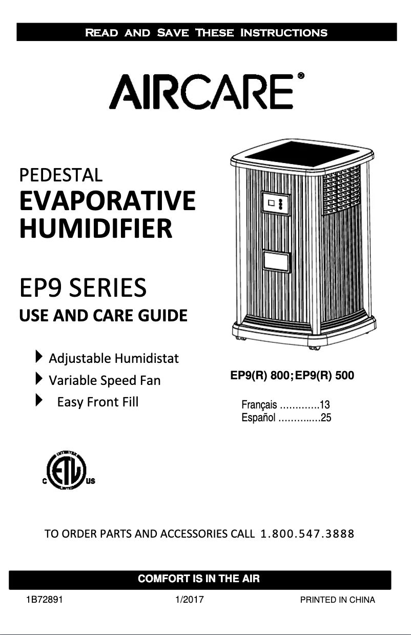 Página 1 del manual Manual de usuario AirCare Pedestal EP9-500