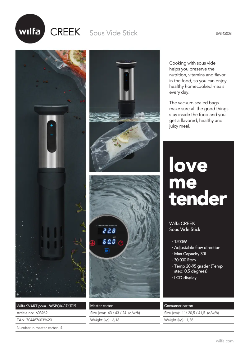 Page 1 de la notice Fiche technique Wilfa Creek SVS-1200S