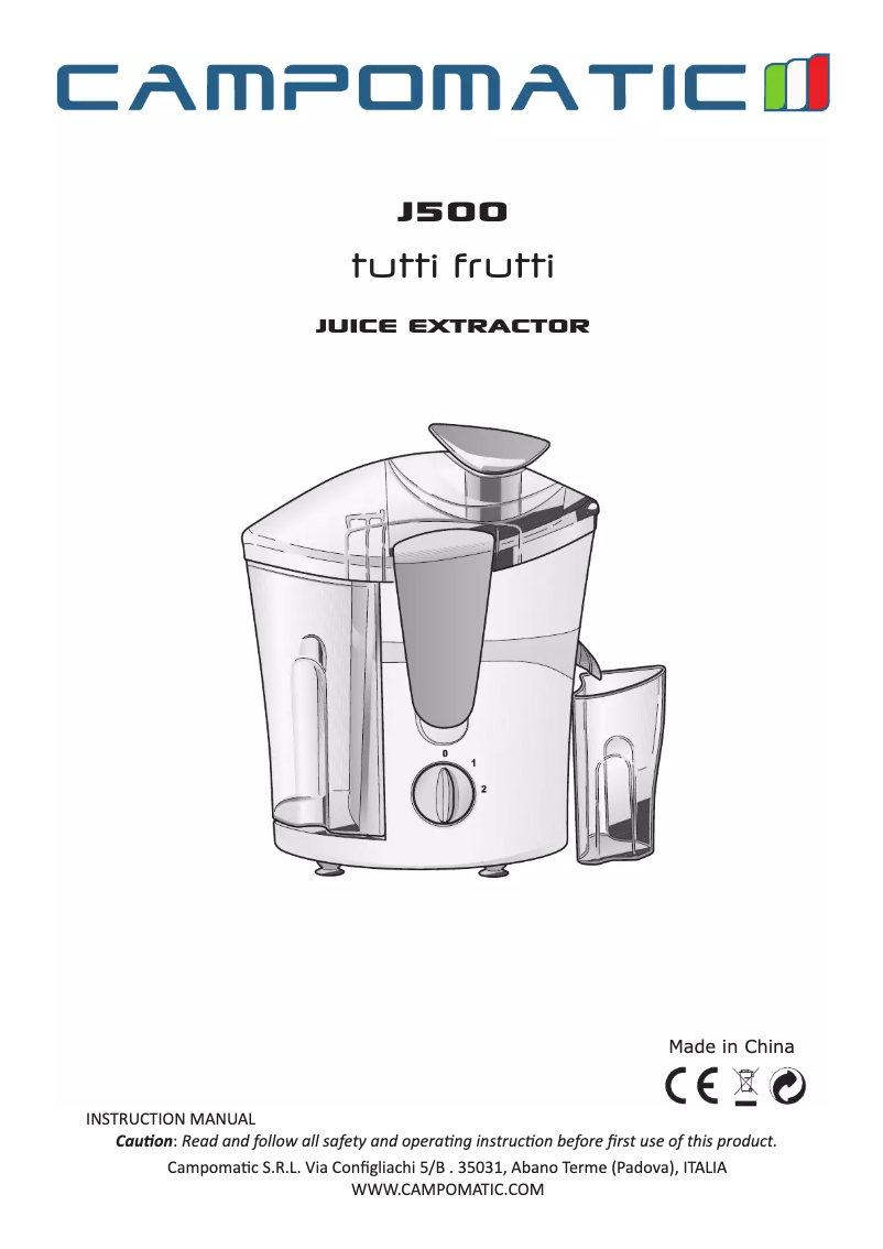 Page 1 de la notice Manuel utilisateur Campomatic J500