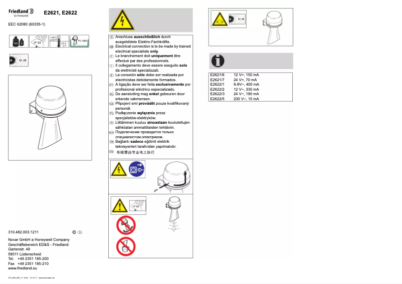 Página 1 del manual Manual de usuario Friedland E2622